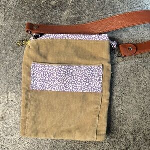 Small corduroy women’s bag with leather strap